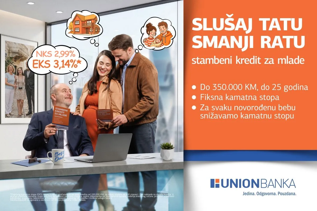 Union banka započinje realizaciju kreditne linije "Stambeni krediti za mlade" za 2026.