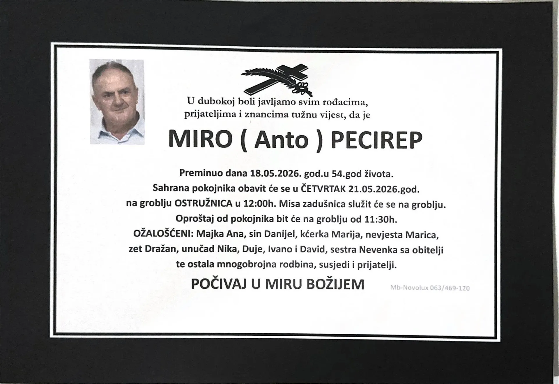 Smrtovnica ubice Mire Pecirepa