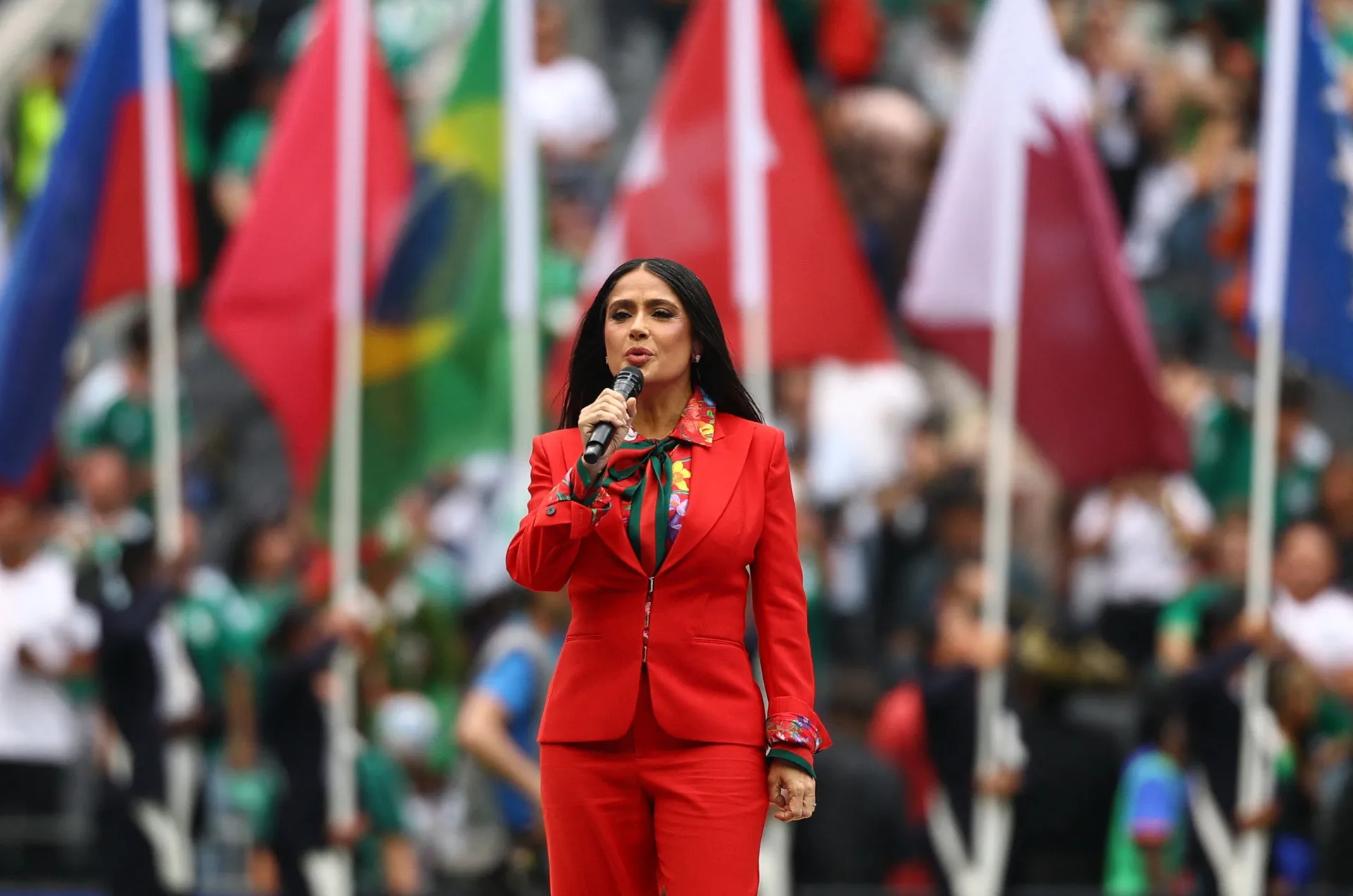 Soccer Football - FIFA World Cup 2026 - Group A - Mexico v South Africa - Estadio Azteca, Mexico City, Mexico - June 11, 2026 Actress and FIFA World Cup 2026 Ambassador Salma Hayek Pinault before the match REUTERS/Kai Pfaffenbach