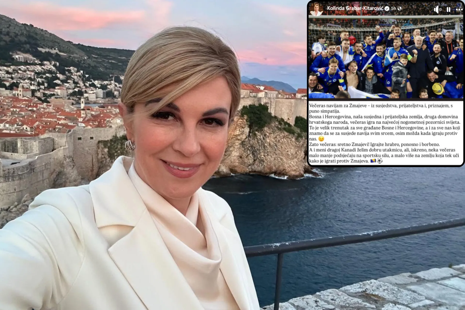 Kolinda Grabar-Kitarović oduševila navijače BiH porukom uoči utakmice s Kanadom