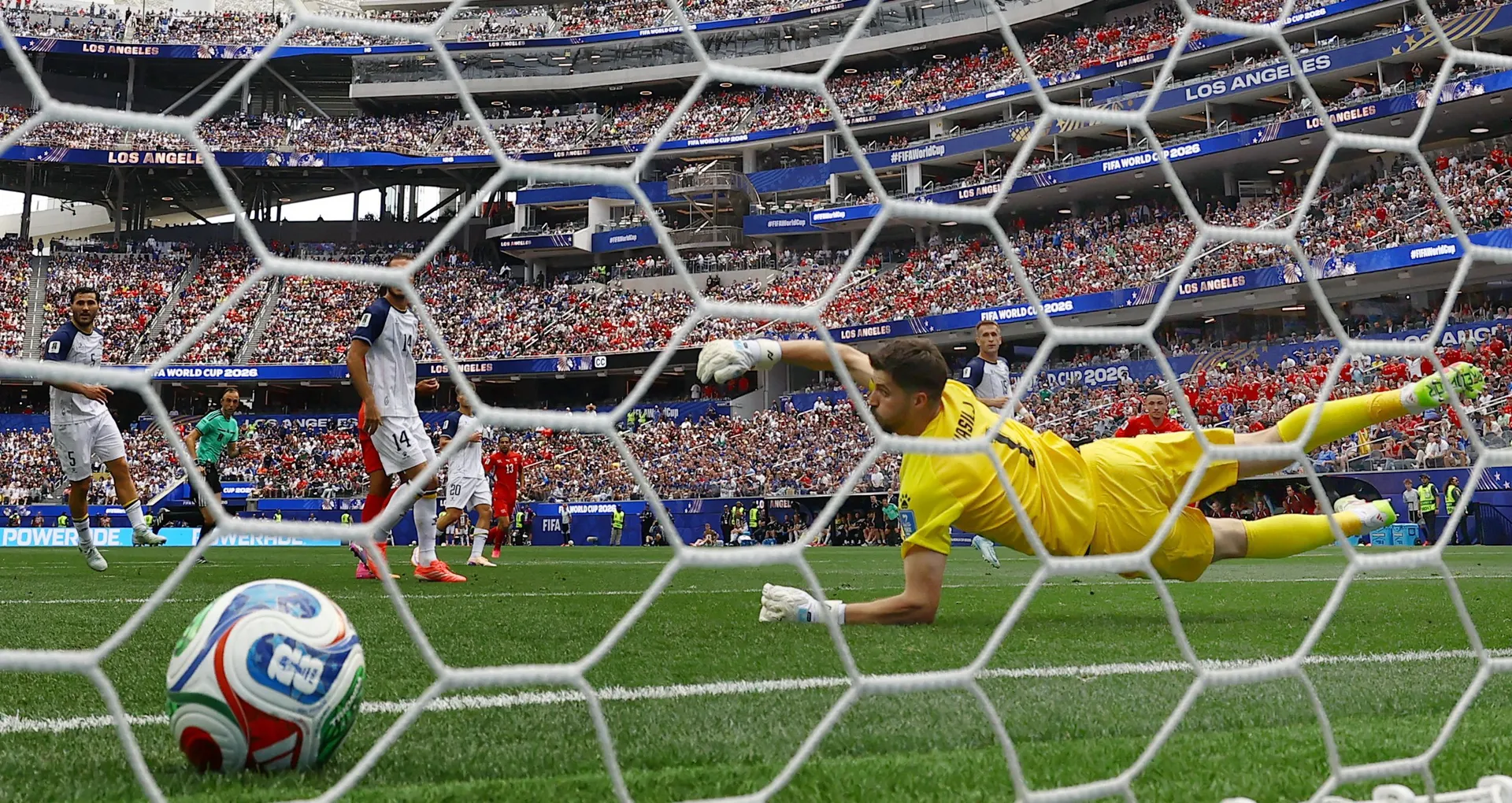 Soccer Football - FIFA World Cup 2026 - Group B - Switzerland v Bosnia and Herzegovina - Los Angeles Stadium, Inglewood, California, U.S. - June 18, 2026 Switzerland's Ruben Vargas scores their second goal REUTERS/Daniel Cole
