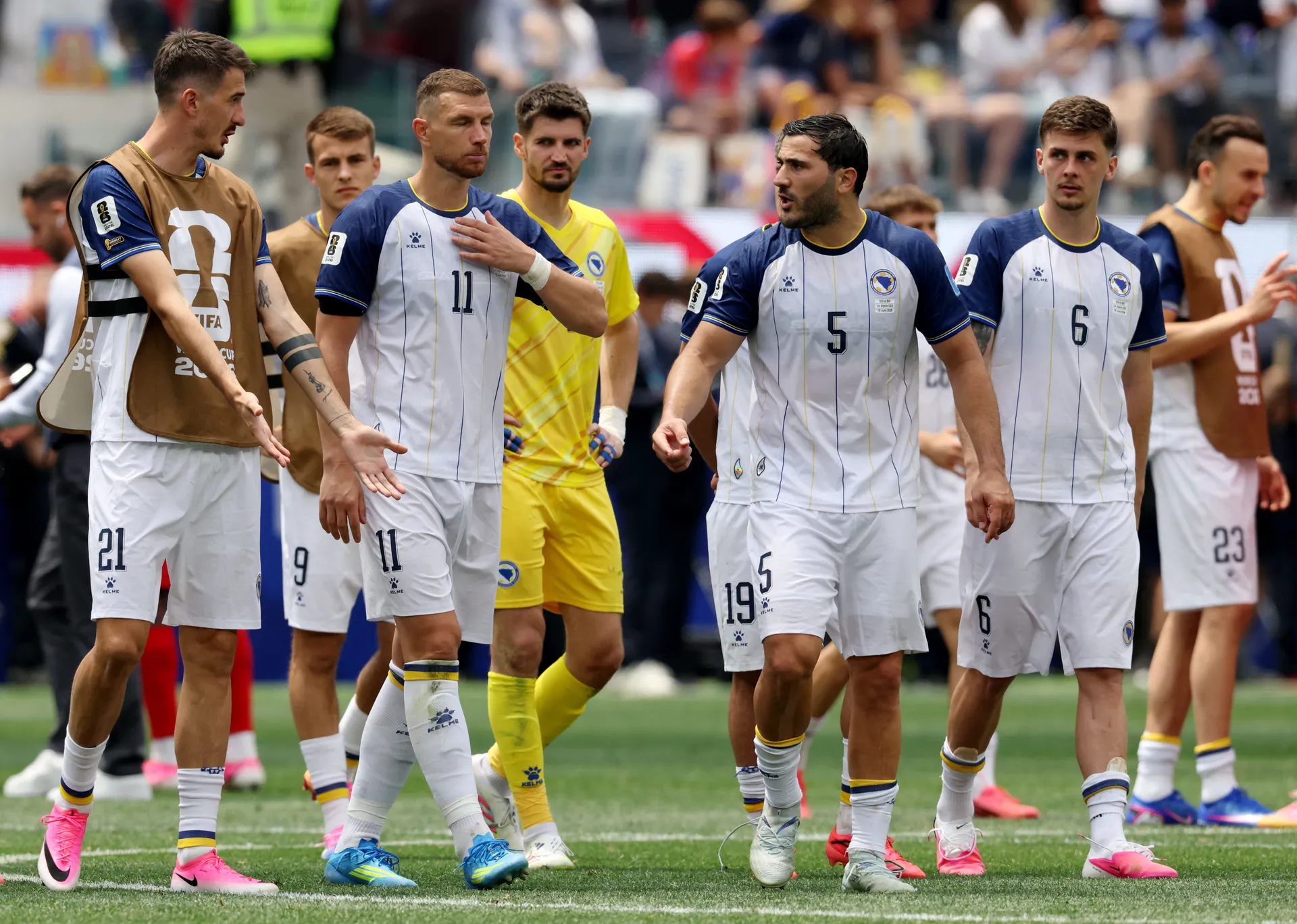 Soccer Football - FIFA World Cup 2026 - Group B - Switzerland v Bosnia and Herzegovina - Los Angeles Stadium, Inglewood, California, U.S. - June 18, 2026 Bosnia and Herzegovina's Edin Dzeko and Sead Kolasinac look dejected after the match IMAGN IMAGES via