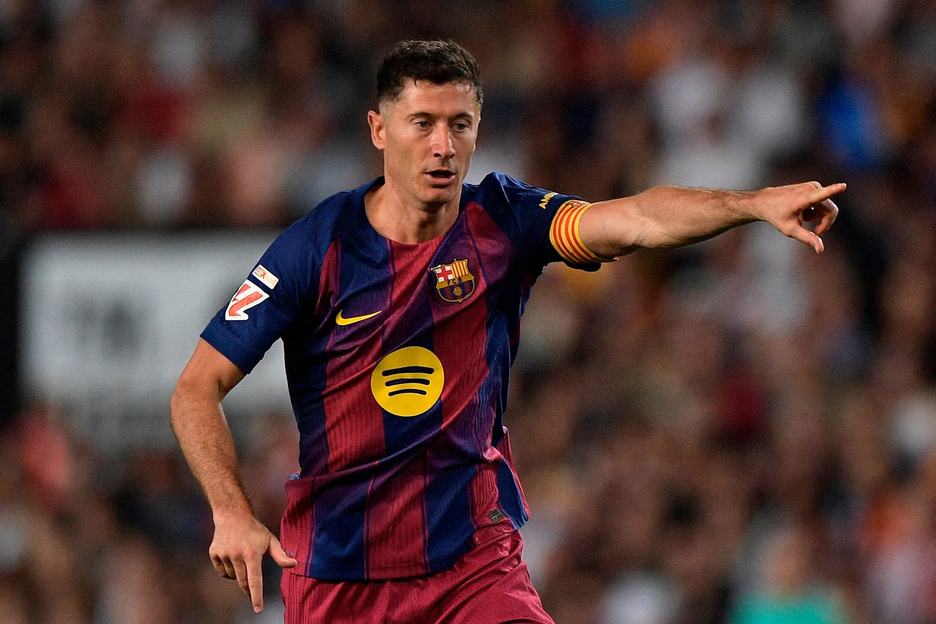 Soccer Football - LaLiga - Valencia v FC Barcelona - Estadio de Mestalla, Valencia, Spain - May 23, 2026 FC Barcelona's Robert Lewandowski reacts REUTERS/Pablo Morano