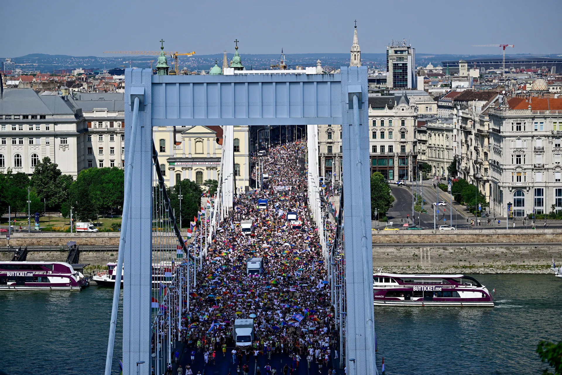 People attend the Budapest Pride March in Budapest, Hungary, June 27, 2026. REUTERS/Marton Monus