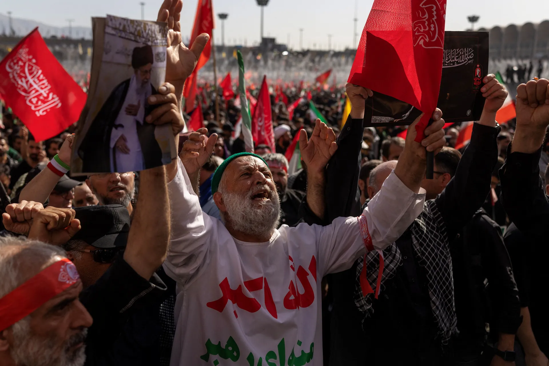 Mourners react during a public farewell ceremony to pay their respects to late Supreme Leader Ayatollah Ali Khamenei, who was killed on February 28 in Israeli and U.S. airstrikes, at the Imam Khomeini Grand Mosalla, in Tehran, Iran July 5, 2026. REUTERS/A