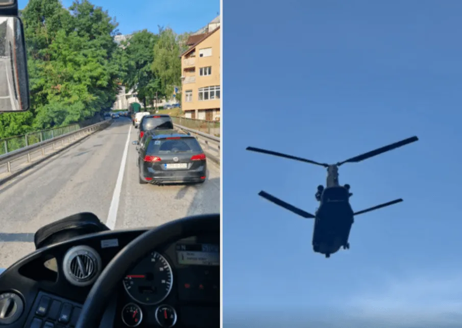 (VIDEO) Saobraćajni kolaps u Jablanici zbog nesvakidašnje situacije, razlog je helikopter