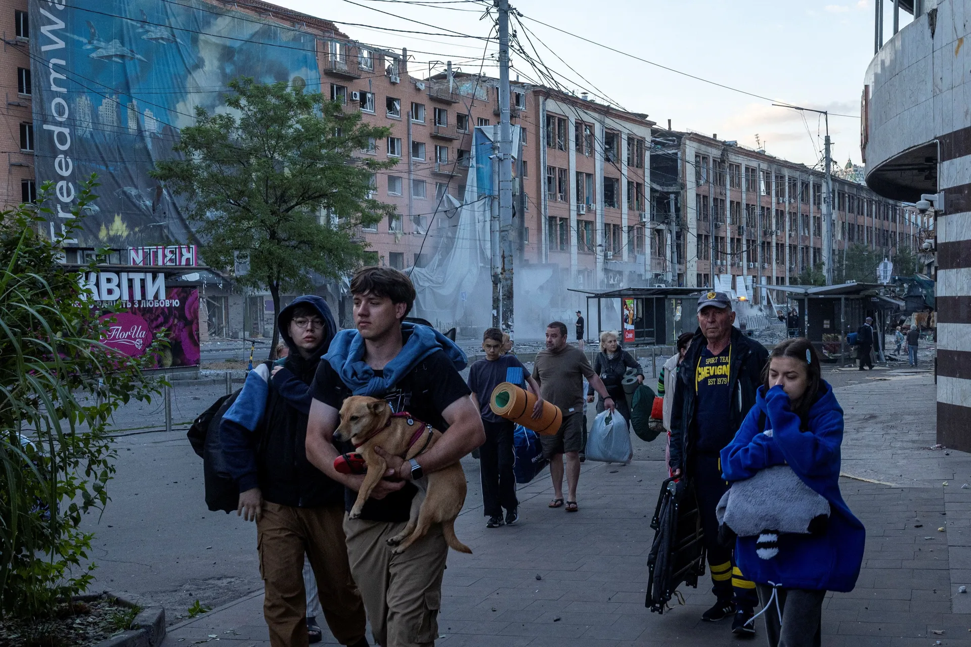 People leave a metro station where they sheltered during a night of Russian missile strikes, amid Russia’s attack on Ukraine, in Kyiv, Ukraine, July 19, 2026. REUTERS/Thomas Peter