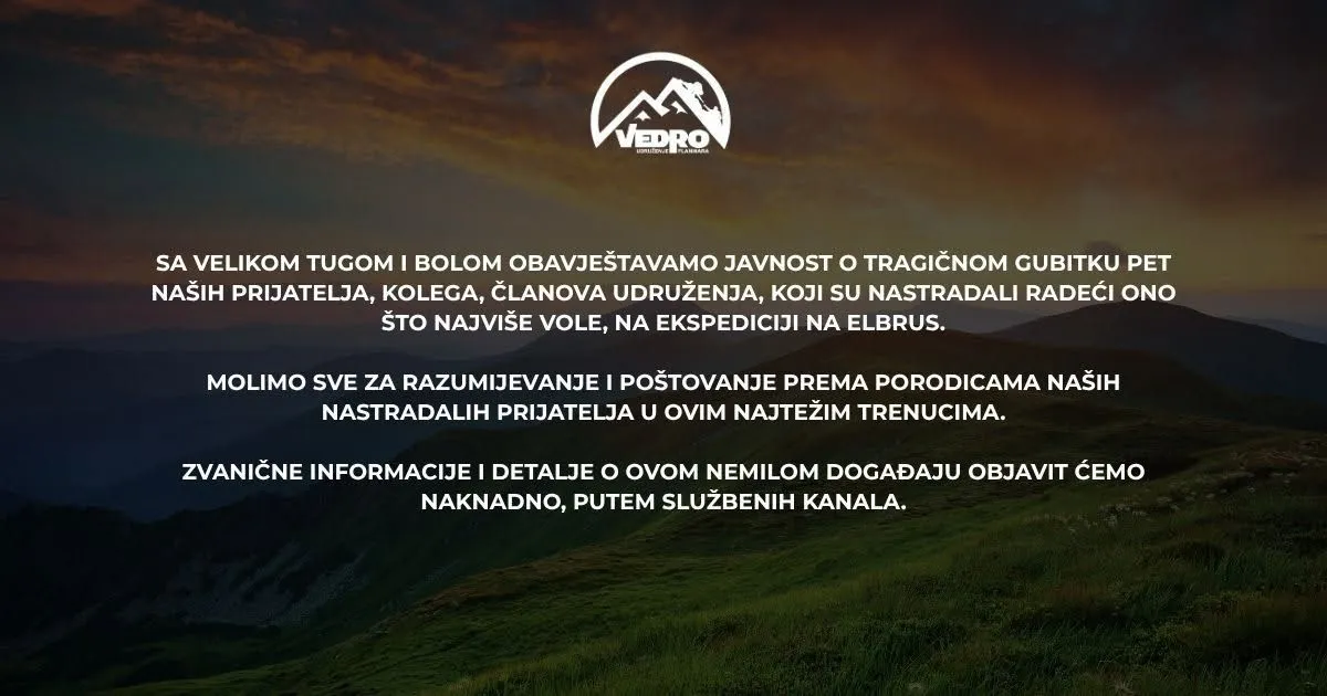 Planinarsko društvo "Vedro" oglasilo se nakon tragedije na Elbrusu