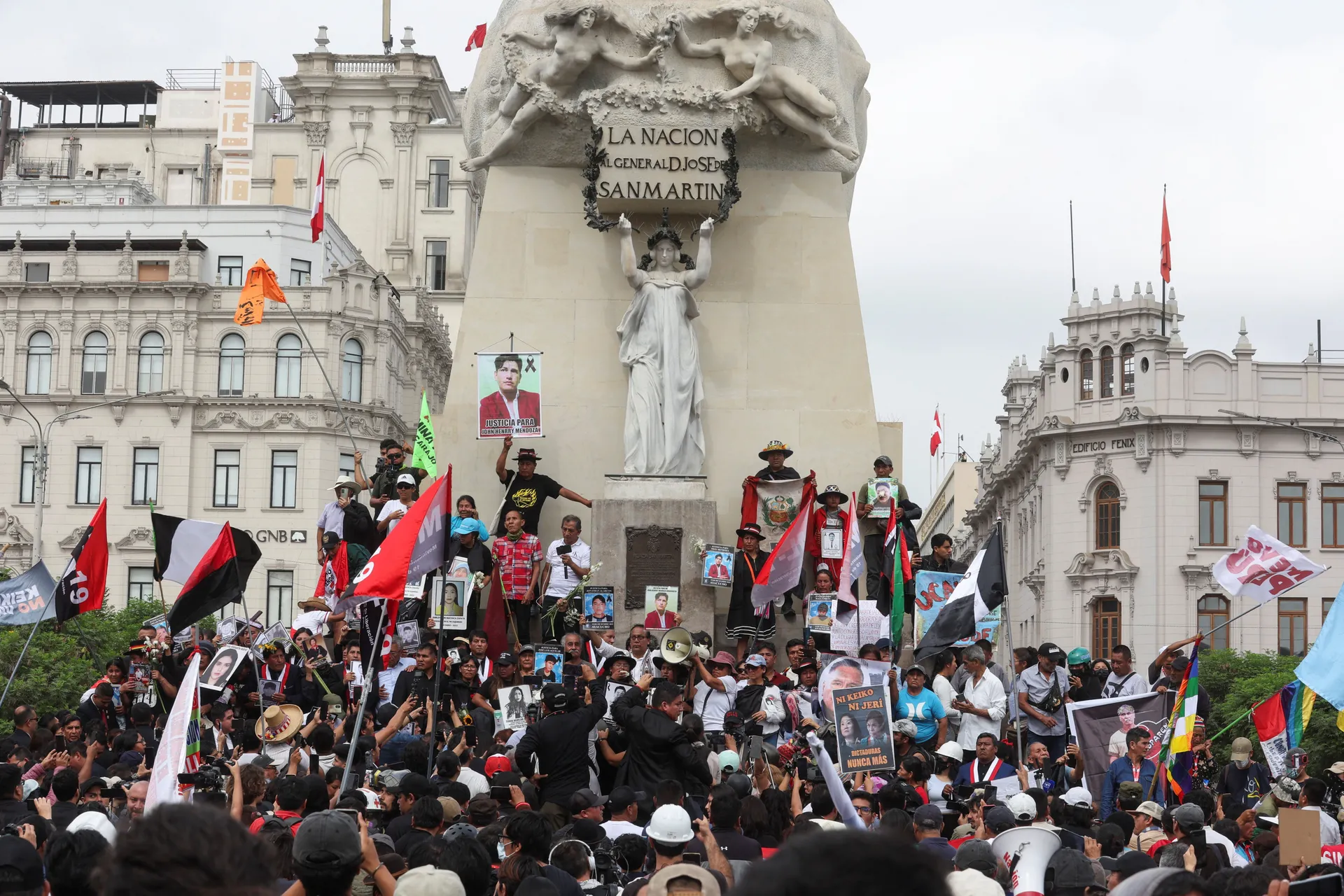 Demonstrators gather at San Martin Square during a protest against the election results, on the day of President-elect Keiko Fujimori's swearing-in ceremony in Lima, Peru, July 28, 2026. REUTERS/Alessandro Cinque