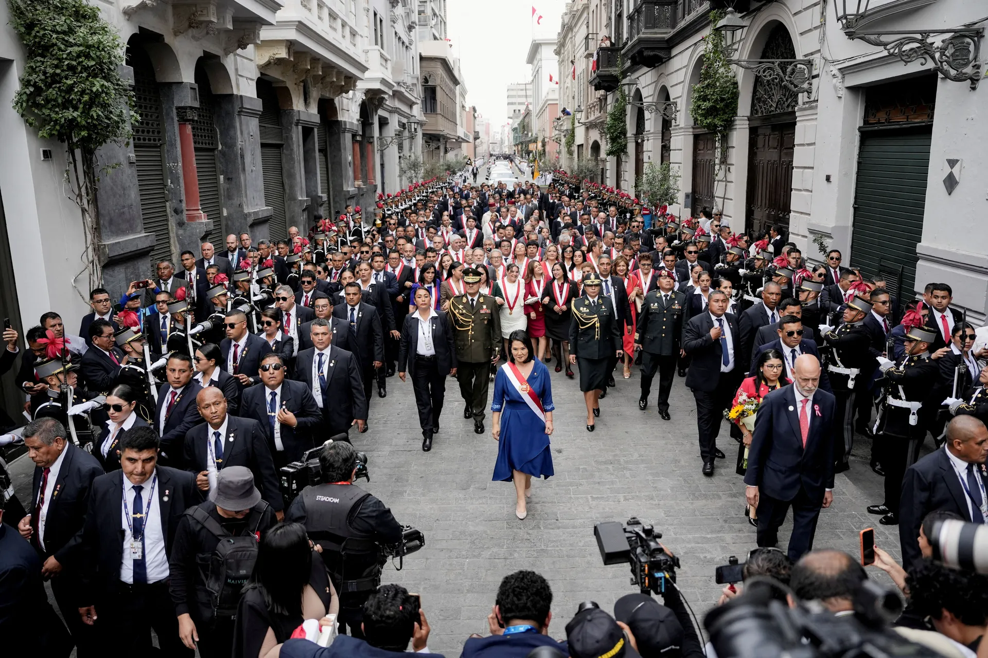 Peru's President Keiko Fujimori steps out of the Congress after being sworn in as the country's new president, in Lima, Peru, July 28, 2026. REUTERS/Angela Ponce     TPX IMAGES OF THE DAY