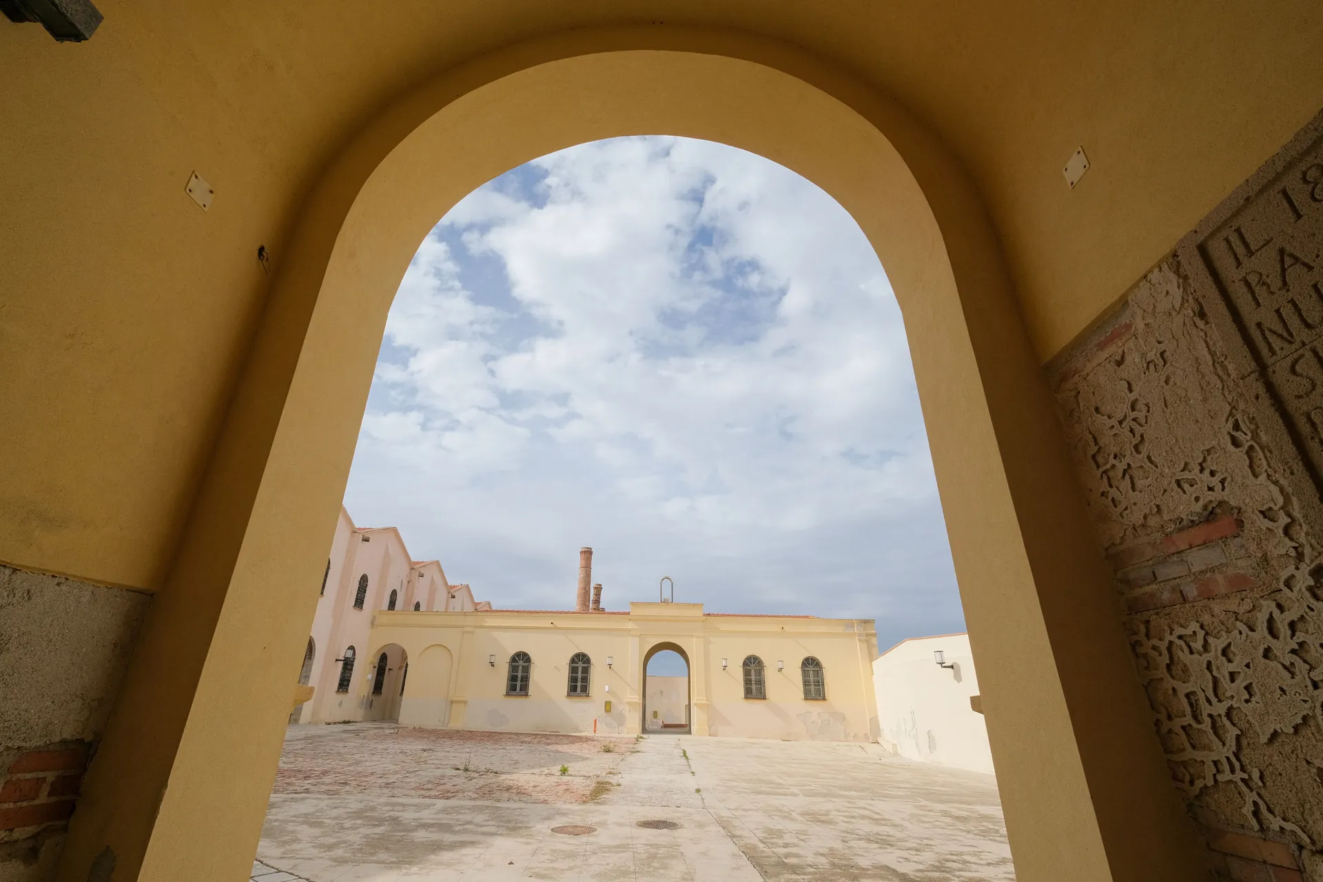 A courtyard inside the former Florio tuna-processing plant in Favignana, Italy, May 5, 2021. Favignana was used as a filming location for Christopher Nolan’s "The Odyssey", released in Italy on July 16, 2026. REUTERS/Igor Petyx