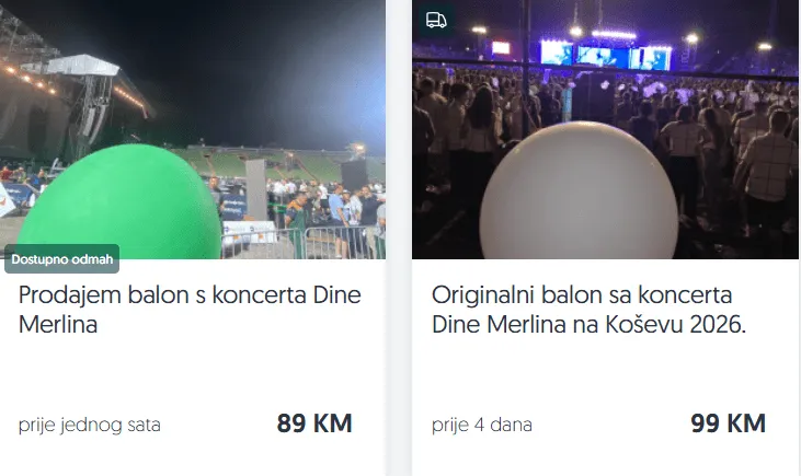 Baloni s koncerta Dine Merlina se prodaju na oglasima, ljudi u nevjerici