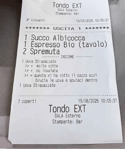Naručila jače pečena jaja u Italiji, poruka na računu je šokirala: 'Pljuni u njih'