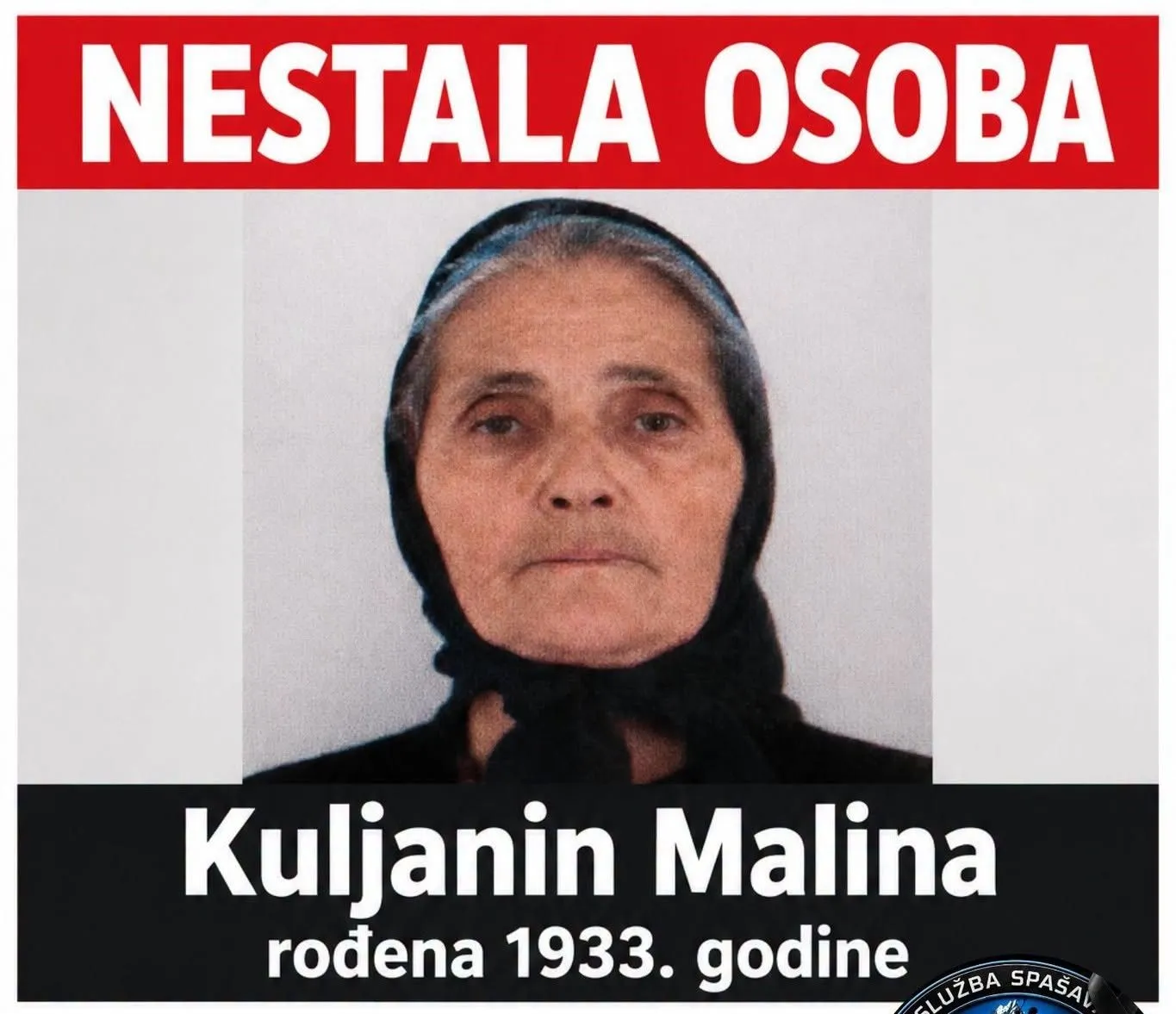 GSS Prenj traži pomoć građana, nestala 93-godišnja Malina Kuljanin