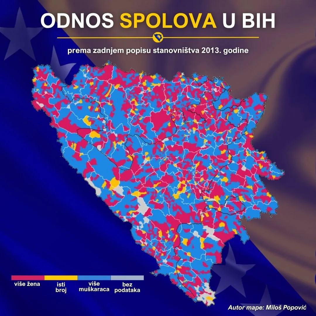 Gdje u BiH živi više žena, a gdje muškaraca? Karta otkriva kontraste