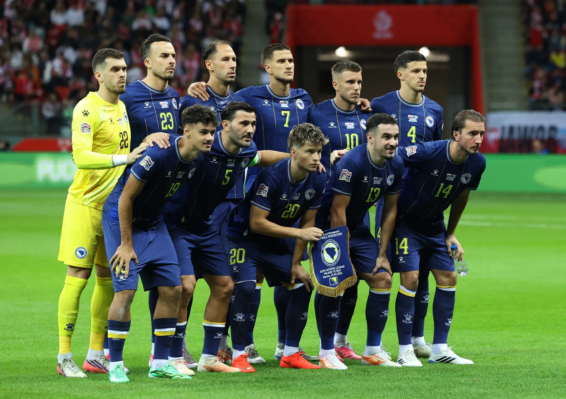 Soccer Football - Nations League - Group H - Poland v Bosnia and Herzegovina - PGE Narodowy, Warsaw, Poland - September 25, 2026 Bosnia and Herzegovina players pose for a team group photo before the match REUTERS/Kacper Pempel