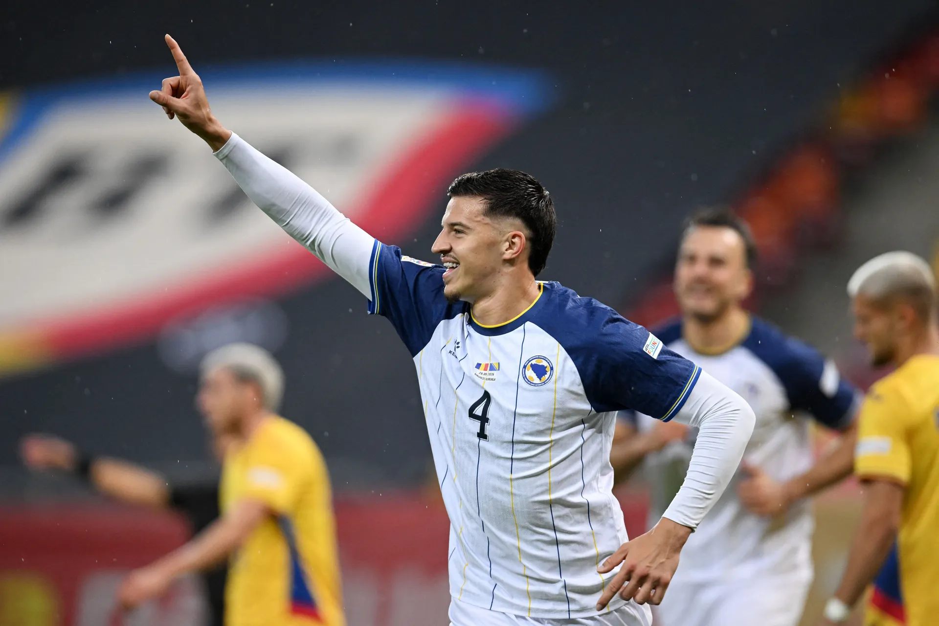 Soccer Football - UEFA Nations League - Group B4 - Romania v Bosnia and Herzegovina - National Arena, Bucharest, Romania - September 28, 2026 Bosnia and Herzegovina's Tarik Muharemovic celebrates scoring their second goal Inquam Photos via REUTERS/Eduard 