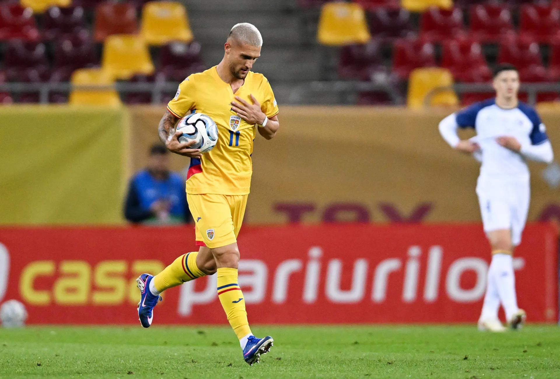 Soccer Football - UEFA Nations League - Group B4 - Romania v Bosnia and Herzegovina - National Arena, Bucharest, Romania - September 28, 2026 Romania's Daniel Birligea celebrates scoring their first goal Inquam Photos via REUTERS/Eduard Vinatoru ROMANIA O