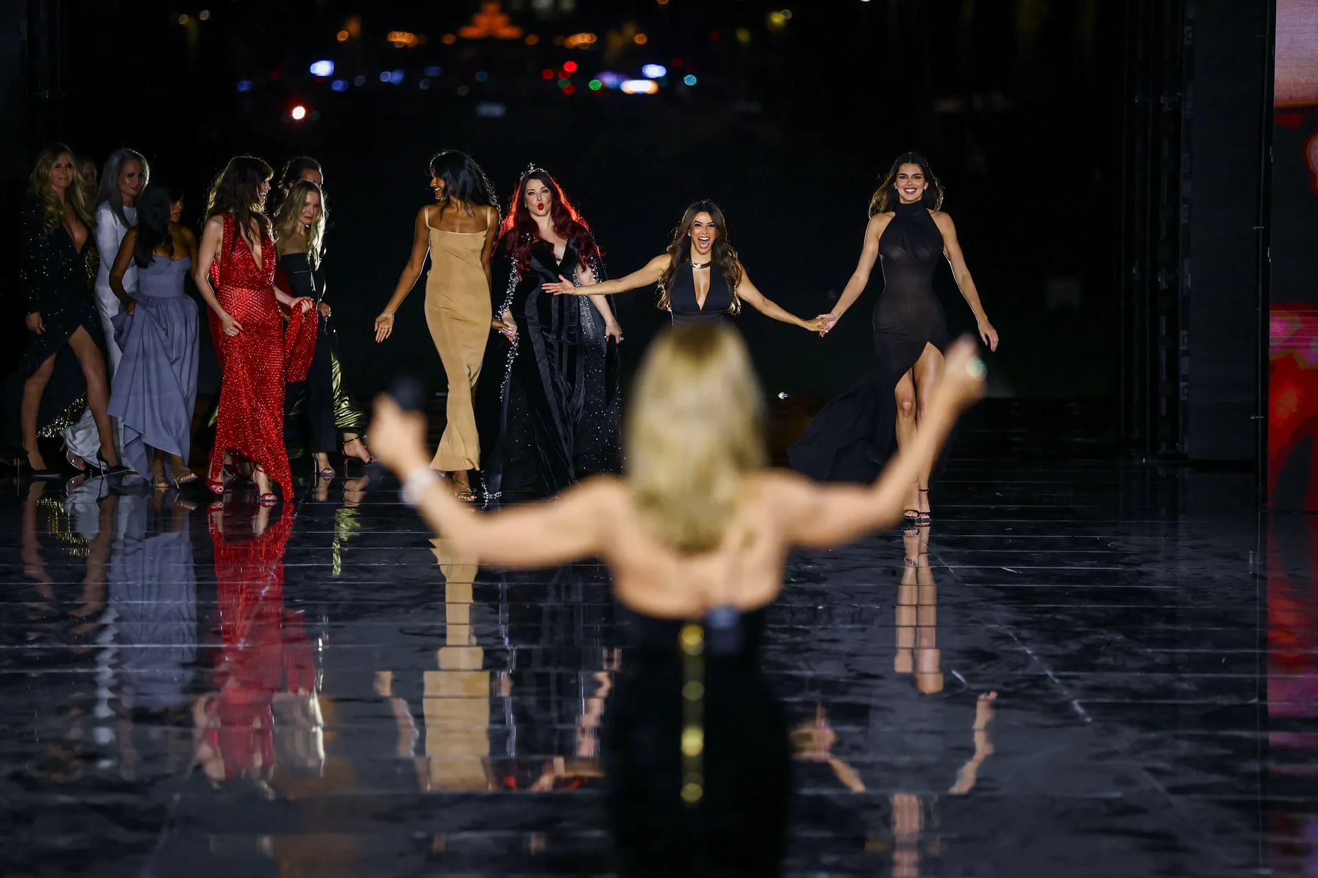 Celine Dion, Heidi Klum, Andie MacDowell, Aishwarya Rai, Simone Ashley, Eva Longoria, Cara Delevingne, Kendall Jenner and other officials during a public show named "Express Your Worth", organised by French cosmetics group L'Oreal at Place Joffre during P