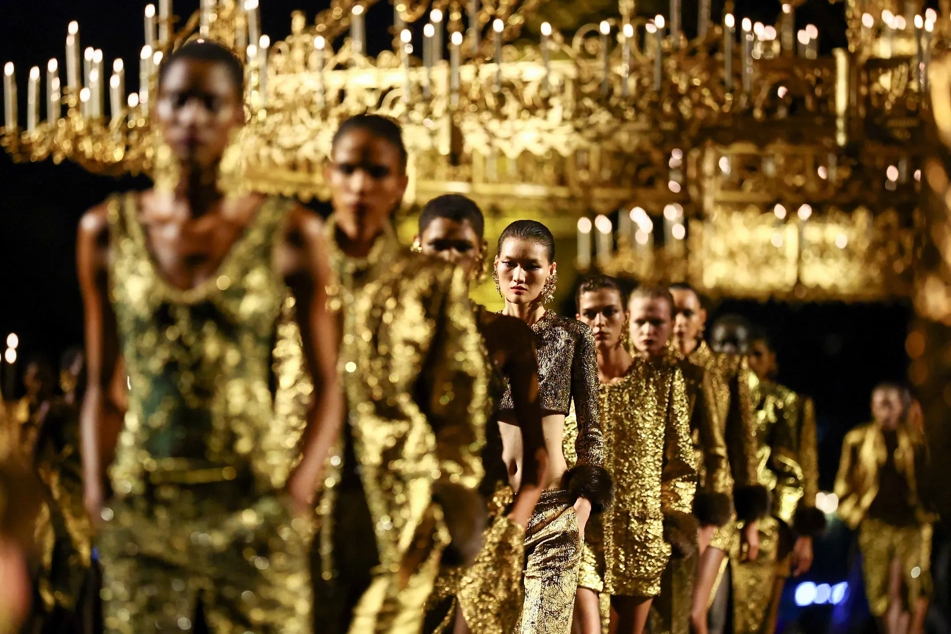 Models present creations by designer Anthony Vaccarello as part of his Spring/Summer 2027 Women's ready-to-wear collection show for fashion house Saint Laurent during Paris Fashion Week in Paris, France, September 29, 2026. REUTERS/Sarah Meyssonnier     T