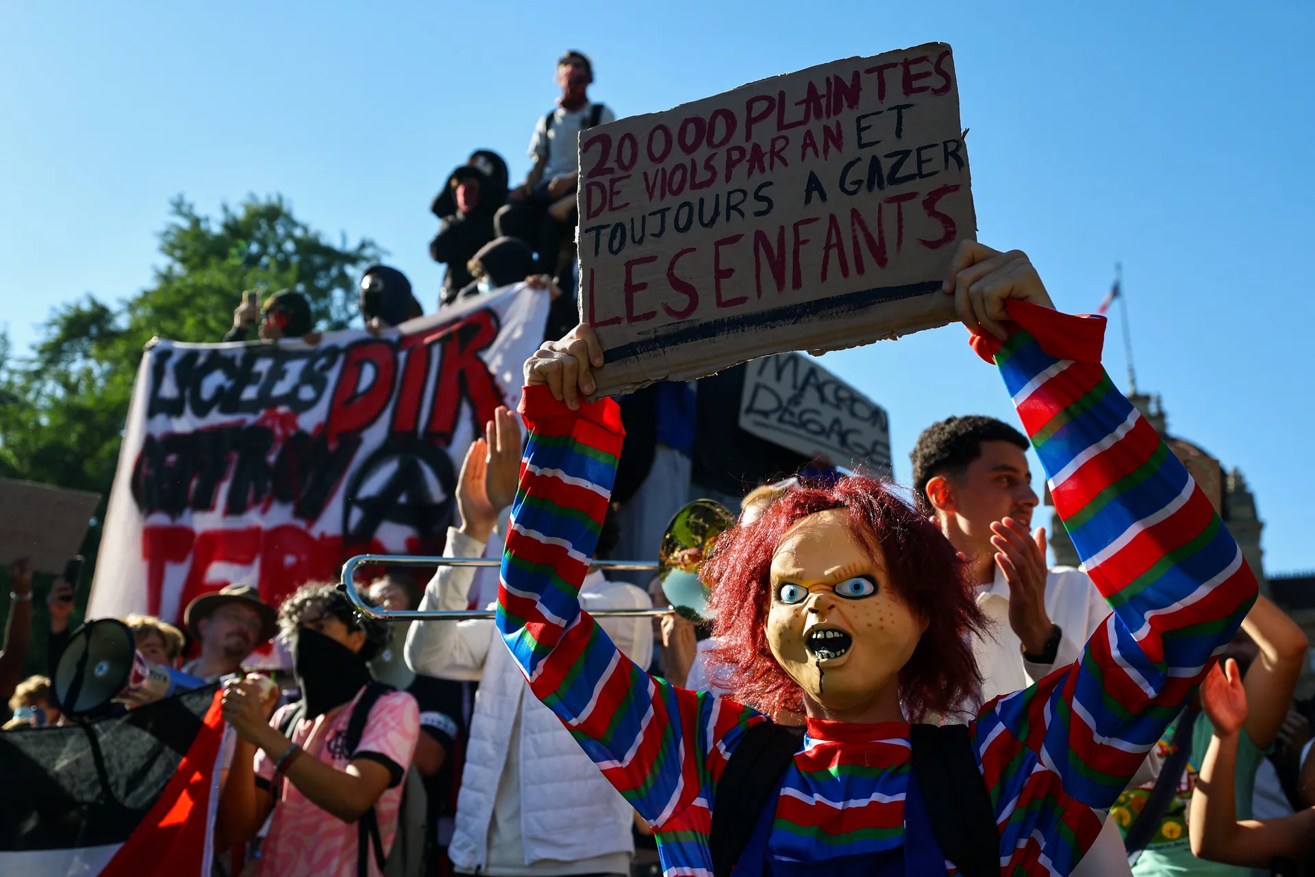 French high school and university students attend a demonstration in Strasbourg as part of a nationwide day of protests and blockades, voicing anger over overcrowded classrooms, teacher shortages and dilapidated school buildings, which students blame on y