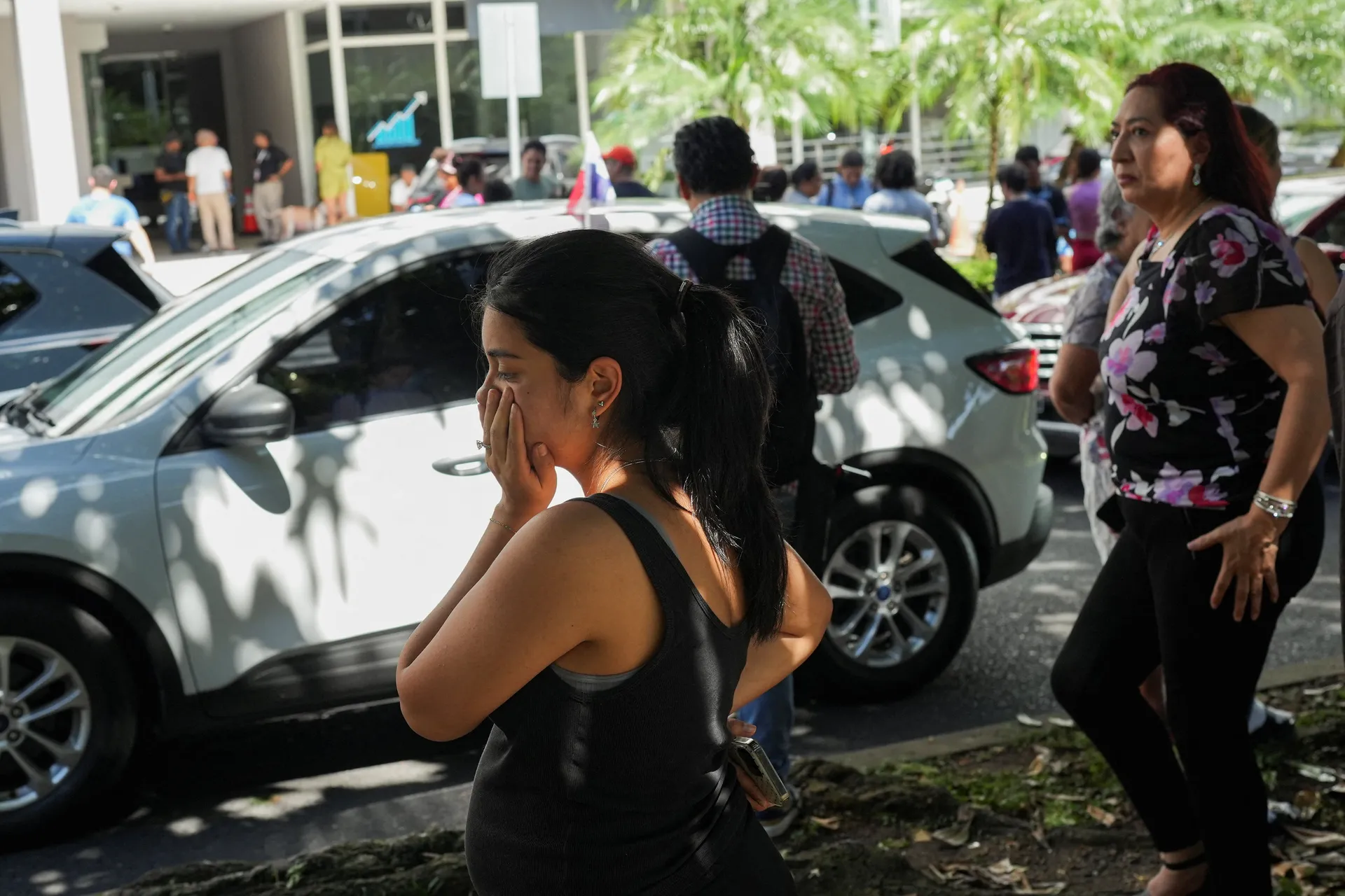 People gather in an open area after an earthquake struck near the southern coast of Panama, in Panama City, Panama, October 9, 2026. REUTERS/Enea Lebrun