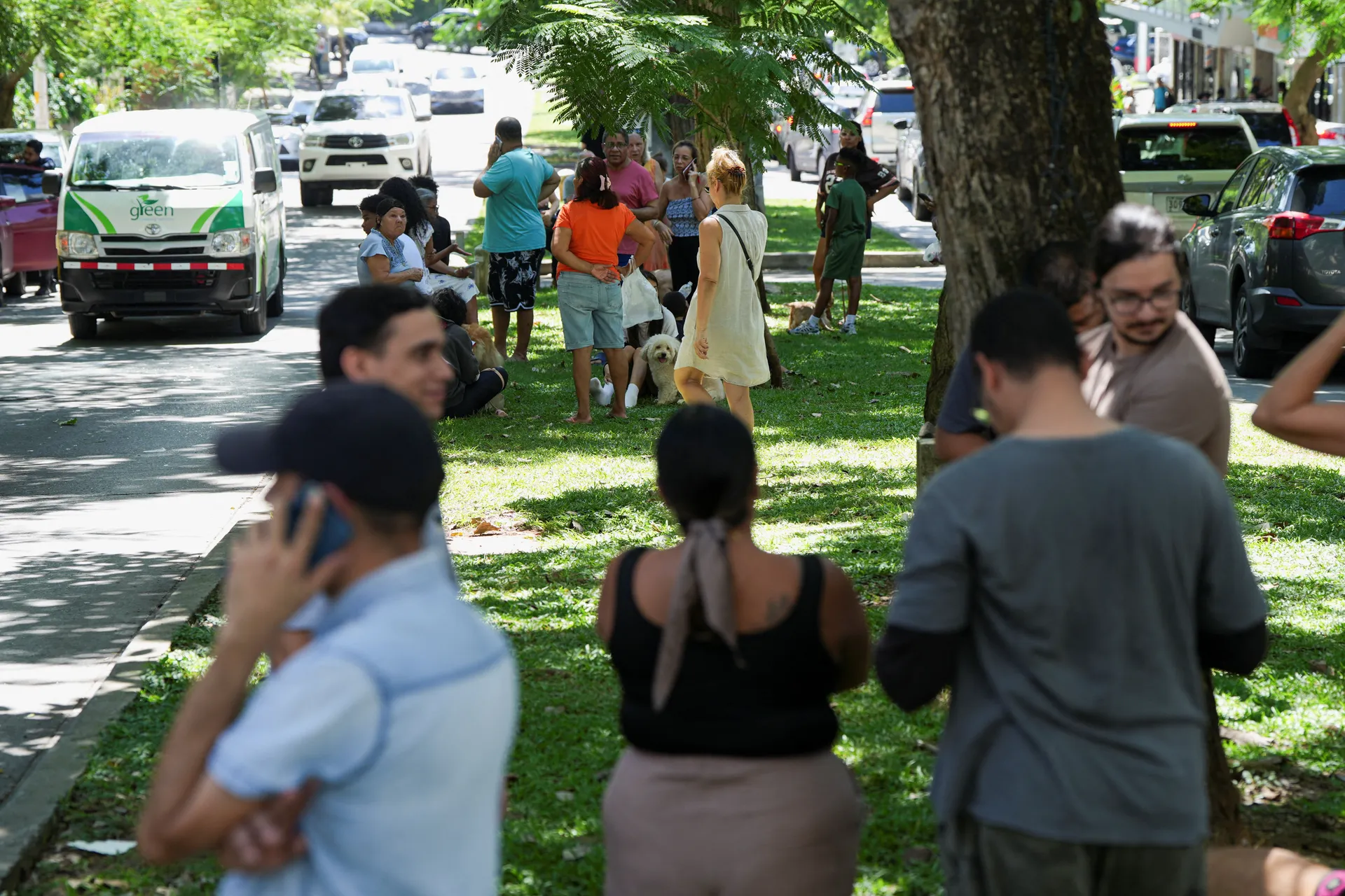 People gather in an open area after an earthquake struck near the southern coast of Panama, in Panama City, Panama, October 9, 2026. REUTERS/Enea Lebrun